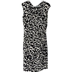 Ralph Lauren Black White Ruched Work Career Midi Dress 10‎